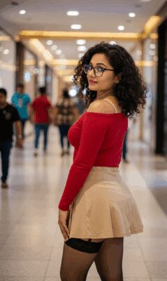 craiyon_125413_A_closeup_shot_In_a_bustling__warmly_lit_mall_corridor__a_skinny_but_attractive_Indian_40ish_woman_w-9
